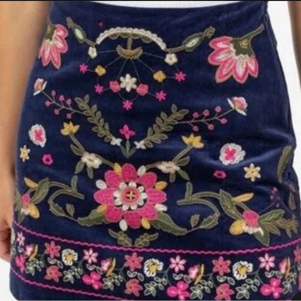Harper Navy Corduroy Floral Mini Skirt